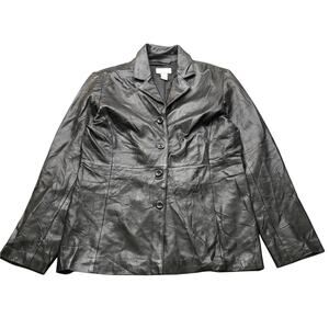 Vintage Old Navy Collection Genuine Leather Lined Jacket Women Medium Black
